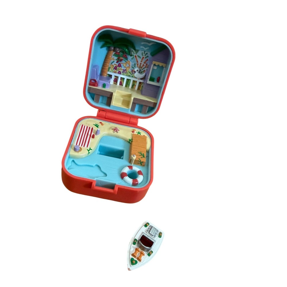 Vintage 1991 Polly Pocket Beach Cafe Compact Bluebird Toys Coral Orange Boat